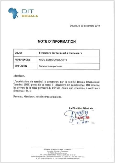 Le Terminal à conteneurs du Port autonome de Douala était géré depuis 15 ans par le groupe français. Sa gestion et sa maintenance seront désormais assurées à partir du 1er janvier 2020, par une régie déléguée créée par Cyrus Ngo'o, directeur général du PAD.