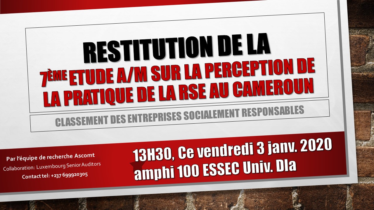 La 6e édition a eu lieu l’année dernière. Elle soulignait une chute de l'investissement RSE et affichait au Top Ten les entreprises Mtn, Sabc, Cimencam, Guinness, Orange, Biopharma, Nestlé, Dangoté, Eneo, Total.