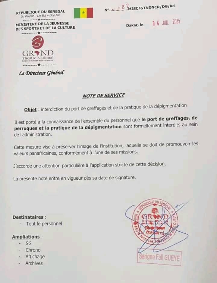 Sénégal : le Grand théâtre national bannit les perruques, greffes et dépigmentation au nom des valeurs africaines