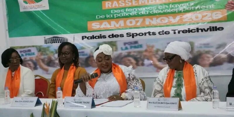 "Conférence de presse du Caucus des femmes de Côte d'Ivoire pour la paix, avec l'honorable Mariam Traoré, en prélude au grand rassemblement du 7 novembre 2026 au Palais des Sports de Treichville"